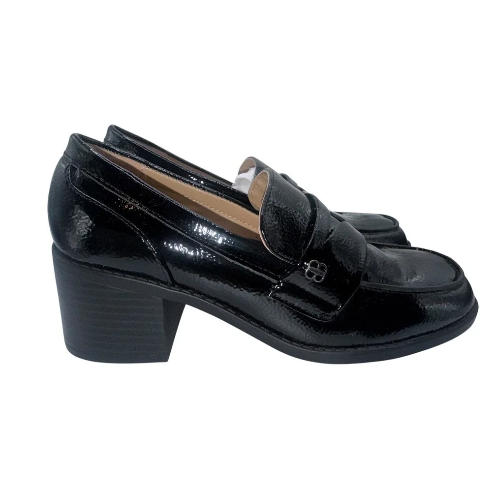 Bandolino Maude Women Black Patent Penny Loafer Block Heel Pumps Size 5M
